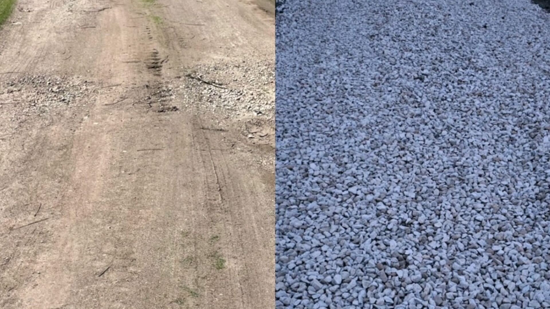 Worn dirt drive replaced with fresh limestone gravel